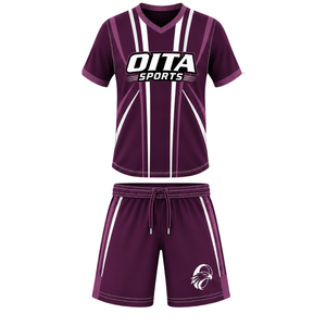 ชุดเสื้อและกางเกงขาสั้นรักบี้สีขาวเบอร์กันดี แขนสั้น คอวี ชุดทีม ระบายอากาศได้ดี น้ำหนักเบา ชุดกีฬาฝึกซ้อมแบบกำหนดเองได้ - Product Image 1