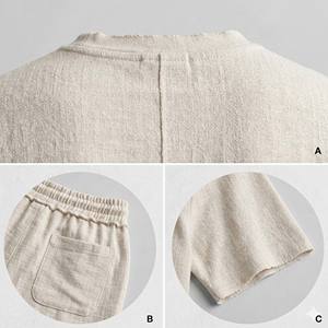 Conjunto de Dos Piezas para Hombre, Camiseta y Pantalones Cortos de Algodón Grueso y Transpirable, Estilo Urbano, con Apliques de Borde Crudo y Gráfico sin Rostro, Atuendo de Verano - Product Image 3