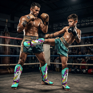 Protections de tibias de Muay Thai personnalisées avec impression sérigraphique, protection de tibias professionnelle de haute résistance pour le kickboxing et le MMA, protections de tibias pour l'entraînement - Product Image 2