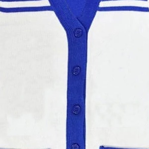 Cárdigan de Mujer con Bloques de Color Blanco y Azul, Cuello en V, Manga Larga, Estilo Preppy, Suéter de Punto con Cierre de Botones, Corte Regular - Product Image 3