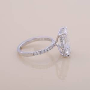 IGI Certified Radiant Cut Lab Grown Diamond Halo Engagement & Wedding Ring in <b>Solid</b> 925 Sterling <b>Silver</b> with Pavé Band - Product Image 5