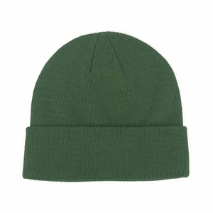 Gorro de Punto Verde Unisex, Gorro de Invierno de Color Sólido con Diseño de Borde Plegado para Adultos, Circunferencia de Cabeza de 56-58 cm, Estilo Casual - Product Image 1