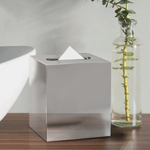 Cubierta de caja de pañuelos metálica plateada reflectante de primera calidad para interiores elegantes, soporte decorativo minimalista para pañuelos en plateado brillante. - Product Image 2