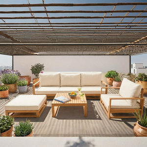 Trendy Outdoor Furniture in Wax Brown with Non-Waterproof Cushions Solid Acacia Wood <b>Frame</b> Contemporary Design for Villa Hotel - Product Image 1
