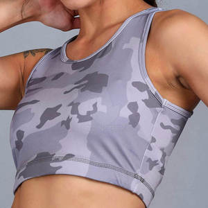 Soutien-gorge de sport dos nageur pour femme, imprimé camouflage, col rond, maintien moyen, respirant, en Spandex et Polyester, pour le yoga - Product Image 5