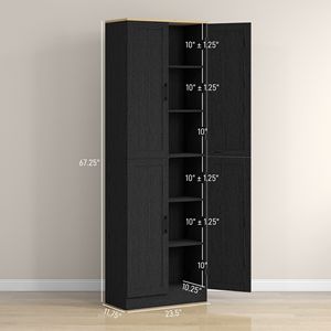 Distressed Black 4-Door Freestanding <b>Kitchen</b> <b>Pantry</b> Cabinet Solid Wood and Metal with Adjustable Shelves and Doors - Product Image 3
