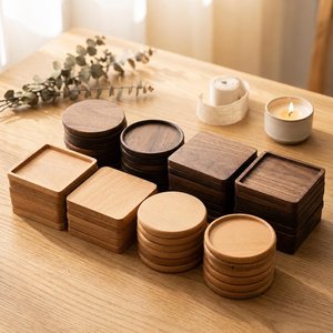 Wooden Coaster Set Square and Round Drink Coasters Table <b>Mat</b> Home <b>Bar</b> Decor - Product Image 4