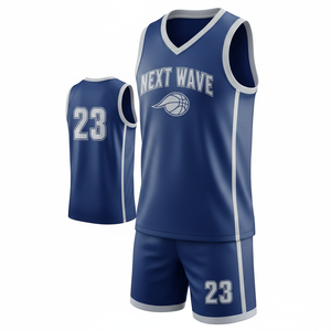 Nouveautés : Uniforme de basketball bleu personnalisé Next Wave, maillot et short de sport d'équipe professionnels respirants en Spandex/Polyester à col en V - Product Image 6