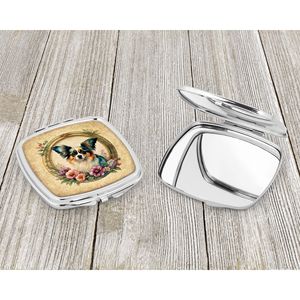 Espejo de maquillaje de viaje compacto con flores de Papillon, espejo de bolsillo de mano plegable para mujeres y niñas, Idea de regalo decorativa - Product Image 3