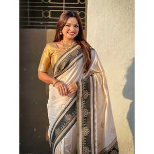 Traditional Zari Contrast Woven Saree <b>Cream</b> Soft Silk <b>Shawl</b> with Elegant <b>Cream</b> Silk Border <b>Cream</b> Silk Saree - Product Image 5