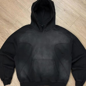 เสื้อฮู้ดดี้ทรงบ็อกซี่โอเวอร์ไซส์แบบครอป ตัดเย็บแบบแพทช์เวิร์ค สีดำฟอกย้อมสไตล์ซันเฟด ผ้าเฟรนช์เทอร์รี่ 450GSM - Product Image 6