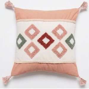 Best Price Bohemian Embroidered <b>Throw</b> Pillow Square Geometric Pattern Pink Green <b>Red</b> Tassels Decorative Cushion Cover - Product Image 5