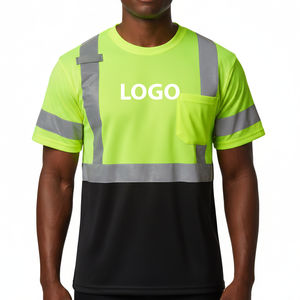 Ropa de Seguridad de Alta Calidad Hecha a Medida, ANSI Clase 1, Impermeable, con Franjas Reflectantes LED, Cuello Redondo, Manga Corta, de Poliéster - Product Image 4