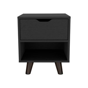 Mesita de noche moderna Cliff de Depot E Shop, cajón espacioso, estante de almacenamiento abierto, elegantes patas de madera en color negro - Product Image 3
