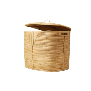 Panier à linge ovale en rotin naturel tressé à la main avec couvercle et poignées latérales découpées intégrées, bac de rangement pour vêtements, vente en gros - Product Image 4