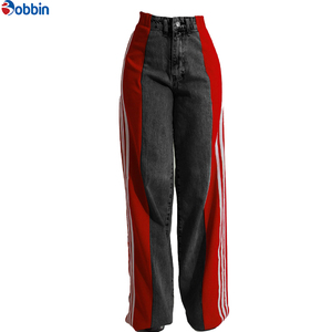 Pantalones Vaqueros con Rayas Laterales y Logotipo Personalizado para Mujer, Ropa de Moda, Pantalones de Pierna Ancha con Parches y Cintura Alta, Pantalones Rectos de Mezclilla - Product Image 6