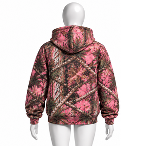 Rose <b>Pink</b> Forest Print Zip <b>Hoodie</b> Mens Casual Outdoor Hooded Sweatshirt with Drawstring Front Pockets Warm Everyday Streetwear - Product Image 2