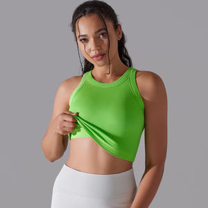 Women Knitted Solid Color Crew Neck Sporty Tank <b>Top</b> Breathable Spandex Polyester Regular Length - Product Image 5