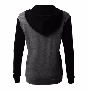 Sweat-shirt unisexe à capuche zippé, coupe ajustée, manches longues, décontracté, pour l'automne, noir, gris, couleur unie, tricoté en molleton bouclette - Product Image 2