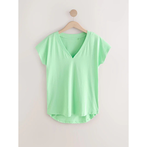 Camiseta de Manga Corta con Cuello Redondo para Mujer, Color Verde Claro, 100% Algodón, Corte Regular, Color Sólido Informal, Transpirable, Anti-UV, Ecológica, de Secado Rápido - Product Image 3