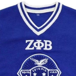 Suéter Personalizado para Hombre, de Invierno, al por Mayor, Zeta Phi Beta, Azul y Blanco, Cuello en V, Tejido de Lana/Acrílico, Secado Rápido, Antiarrugas - Product Image 2