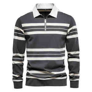 Nouveaux Polos en Coton 2026 pour Hommes à Manches Longues Grande Taille Style Baseball Rayé Respirant - Product Image 6