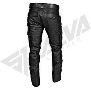 Pantalones Casuales de Cuero PU Negro para Hombre, Cintura Media, Múltiples Bolsillos, Impermeables, Estilo Motero, Corte Recto, Cierre de Cremallera, para Invierno - Product Image 3