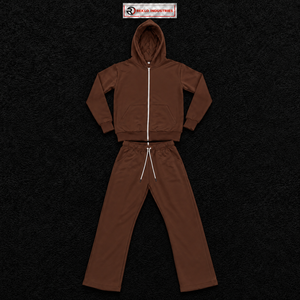Brown Men Tracksuit Set Plain <b>Full</b> <b>Zip</b> <b>Hoodie</b> Jogger Pants Custom Wholesale Casual Streetwear Sportswear Fleece Two Piece Wear - Product Image 5