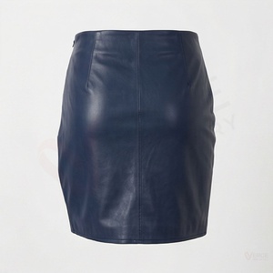 Women's Navy Blue High Waist Ruched PU Leather Mini <b>Skirt</b> Shiny Asymmetrical Hem <b>Short</b> <b>Skirt</b> - Product Image 2