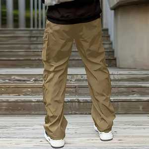 Pantalon cargo ample et uni pour homme, taille élastique, plusieurs poches, décontracté, respirant, en toile mi-lourde, pour l'automne - Product Image 3