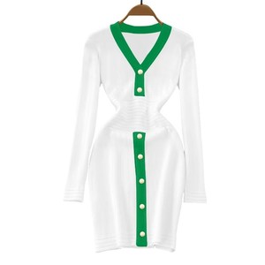 Customized High Quality Women's V-Neck Button All Seasons Casual Sorority Sweater Dress New Youth College Knee-Length Knitted - Product Image 3