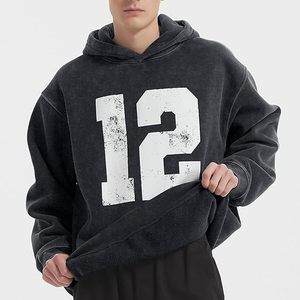 Cotton Pullover Hoodie Men Women Casual Washed Hoodie Distressed Retro Fashion Drop Shoulder Design - Product Image 3