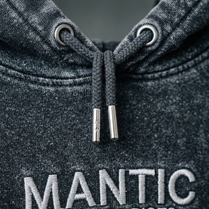 Sweat à capuche personnalisé avec logo, style vintage délavé, en coton épais noir et gris, imprimé graphique, effet vieilli, coupe oversize pour homme - Product Image 4