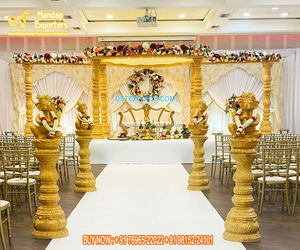 Mandap de doble poste de madera para boda, accesorio exclusivo de aspecto de madera FRP, doble poste, mantel tradicional de estilo indio - Product Image 3