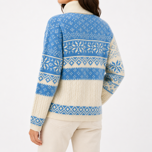 Women’s Nordic Snowflake Jacquard Full Zip High Neck Sweater Acrylic Fair Isle Knitted Cardigan | OEM Manufacturer Bangladesh - Product Image 2