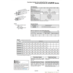 กระบอกลมยึดฟรีนิวเมติก CDUKW16-10D ชิ้นส่วนนิวเมติก SMC - Product Image 2