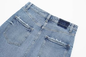 Jupe longue droite fendue en jean bleu pour femme, nouveau design vintage, vente en gros personnalisée - Product Image 4