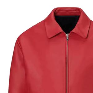 Veste bomber en cuir véritable rouge de qualité supérieure, design personnalisé, longue, en toile fine, moto, motard, imperméable, streetwear, vente chaude - Product Image 2