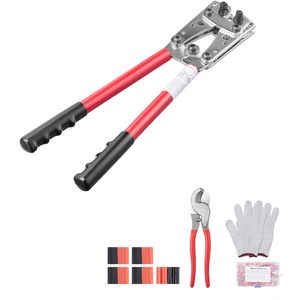 Cesoia taglia cavi 10 1/0 AWG e 48 terminali ad anello in rame - Matrice di crimpatura per 6 misure di filo - Crimpatrice professionale per cavi - Product Image 1