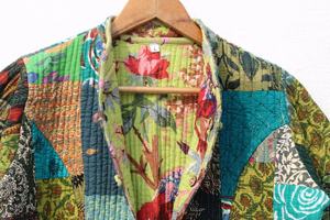 Nouvelle arrivée hiver Vintage réversible Kantha vestes femmes à la main multicolore coton Patchwork respirant Plaid broderie - Product Image 5