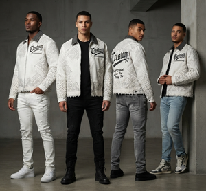 Custom <b>Men</b> <b>White</b> Denim <b>Jacket</b> Vintage Washed Streetwear <b>Jacket</b> With Rhinestone Graphic Zip Up Outerwear Distressed Fashion - Product Image 5