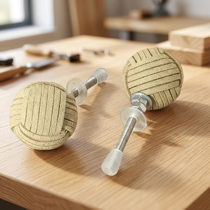 <b>Rustic</b> Wood Round Cabinet Knobs With Rope Design Easy Installation For Kitchen Furniture Handles - Product Image 3