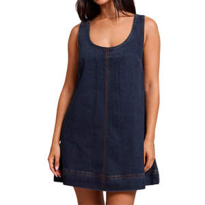 Robe midi décontractée simple pour femmes en denim délavé 100% coton Tissu confortable Échantillon gratuit Vente en gros Personnalisable Meilleure robe d'été d'hiver - Product Image 2