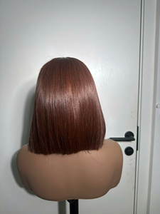 Blunt Cut Lace <b>Bob</b> <b>Wig</b> in Auburn Premium Quality Full Lace Hair Tip Type Blunt <b>Bob</b> Style Machine double weft - Product Image 3