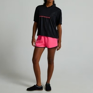 Women's Pink Sporty Shorts Solid Color <b>Elastic</b> <b>Waist</b> Knitted Fabric Quick Dry Regular Fit - Product Image 3