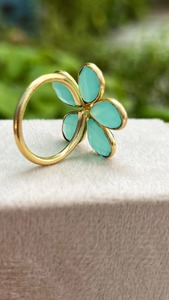 18K Gold Plated Natural Crystal Pear Cut Flower Cocktail <b>925</b> <b>Silver</b> <b>Ring</b> Bezel Setting Unisex Trendy Romantic Everyday Wear - Product Image 3