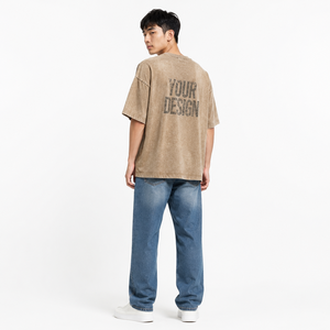 เสื้อยืดโอเวอร์ไซส์ผู้ชาย ผ้าคอตตอนเจอร์ซีย์ พิมพ์ลายโลโก้ด้านหน้า สไตล์สตรีทแวร์ ล้างสีแบบแอซิดวอช เป็นมิตรต่อสิ่งแวดล้อม แขนสั้น คอกลม ทรงปกติ - Product Image 3