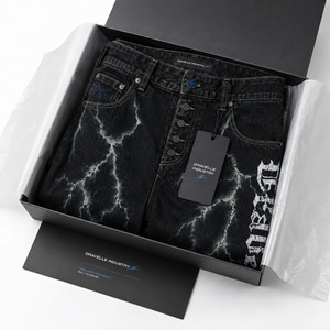 Premium Black Denim Jorts Oversized Y2K Streetwear <b>Shorts</b> with Lightning Wash Print Low MOQ Wholesale - Product Image 6