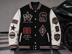 เสื้อแจ็คเก็ตเบสบอลแบบ Varsity Letterman สีดำขาวสำหรับผู้ชาย พร้อมป้ายปักแบบ OEM ODM - Product Image 3