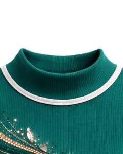 Débardeur côtelé vert émeraude personnalisé pour femme avec rayures en strass, sans manches, été, fabrication sur mesure - Product Image 3